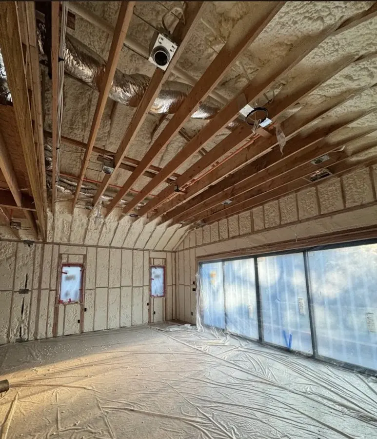 Interior walls and ceiling insulated with spray foam during new construction in Anthony